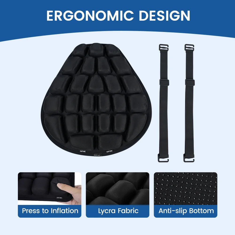 3D Motorcycle Air Seat Cushion, Pressure Relief Air Pad, Shock Absorbing Ventilation Motorcycle Air Seat Cover, Portable