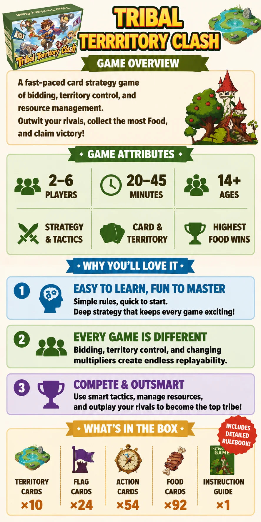Resource Management Card Game for 2-6 Players, Territory Control Strategy Game with Secret Bids, Simultaneous Actions, Ages 14+