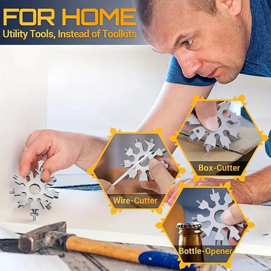 1-piece Set, Silver Snowflake Multifunctional Tool, Portable Wrench Bottle Opener and Other Maintenance Tools, Outdoor Camping