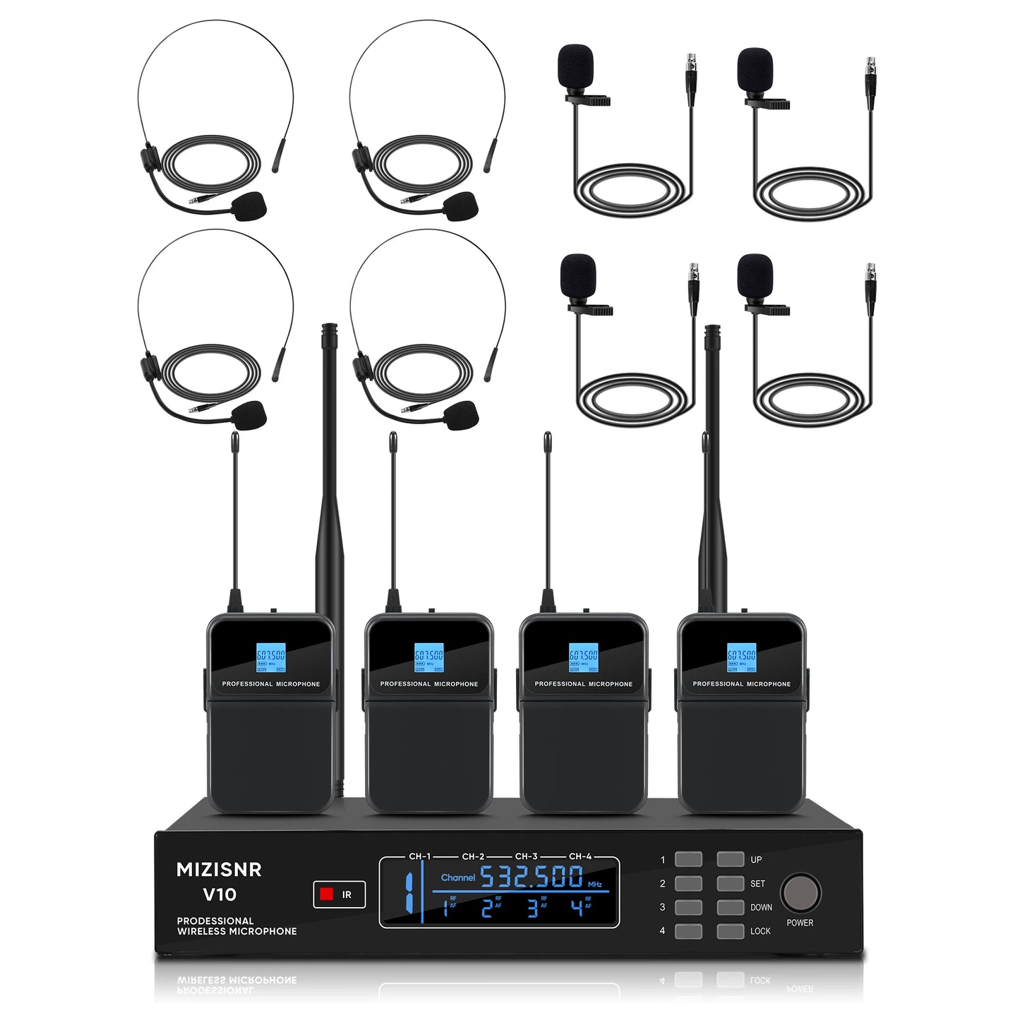 FULUODE V-10 4-channel professional wireless system with 4 handheld microphones