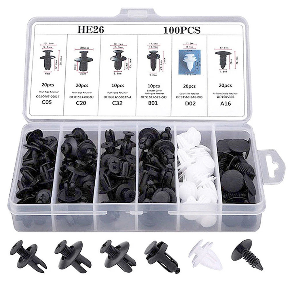 100pcs Trim Panel Retainer Fastener Kit Mixed Auto Fastener Clip Car Body Push Retainer Pin Rivet Bumper Door Car Accessories