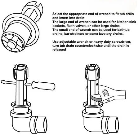 Tub Drain Remover Wrench Dual Ended Tool Zinc Alloy for Bathroom