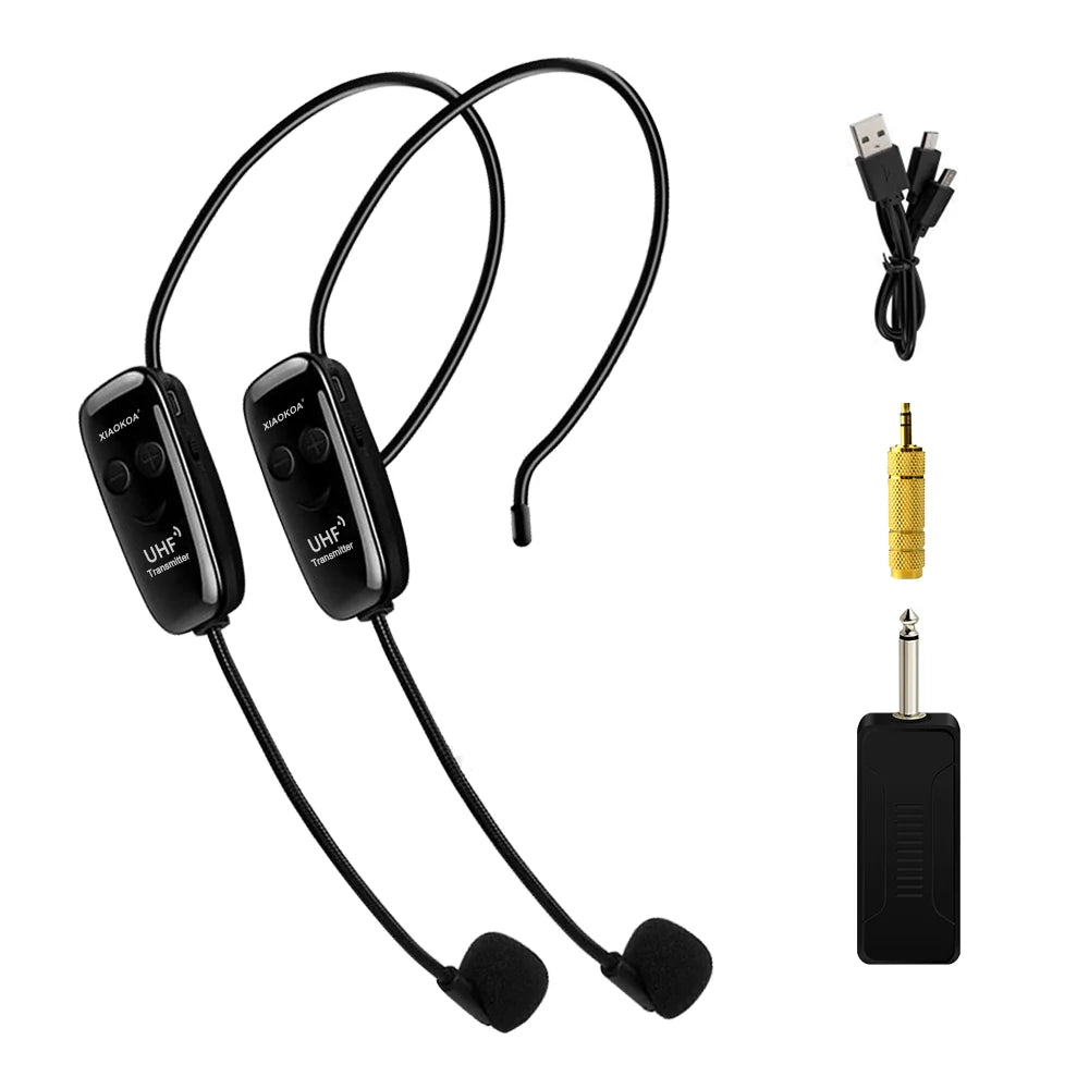 XIAOKOA Wireless Microphones Headset UHF Dual Wireless Mic 2 Wireless Mics & 1 Receiver Headset and Handheld 2 In 1 Rechargeable