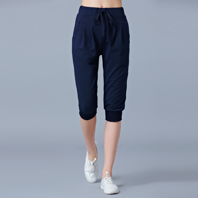High-Waisted Stretch Cropped Pants for Women, Summer Thin Sports Pants, Loose Harem Pants 100kg Fat mm Large Size Casual Pants for Women