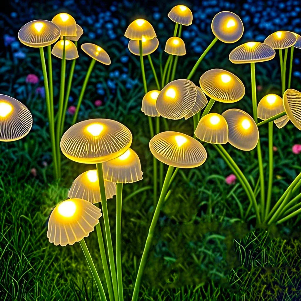 Solarne Lampy Ogrodowe Dwufunkcyjne LED Słoneczne Lampy Grzyby Wodoodporne Ozdobne Podwórko Patio Ścieżka Meduza do Tworzenia Nastrojowej Atmosfery w Ogrodzie