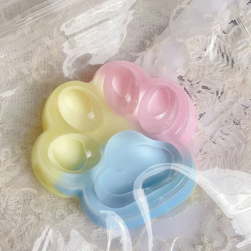 Three-Color Rainbow Cat Paw Squishy Pinch Squeeze Toy Cute Soft Slow Rebound Stress Relief Jelly Pinch Fifget Toy for Kids Adult