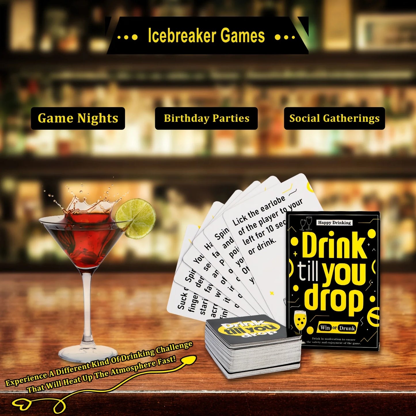 Drink Till You Drop Party Board Game Cards – Fun Social Drinking Game for Family Gatherings, Friend Gatherings & Team Building