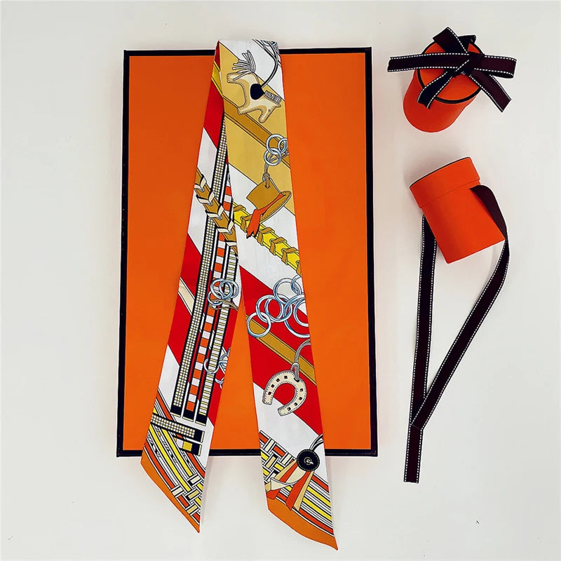 Summer New Animal Design Elephant Female Decoration Twill Silk Scarf Long Ribbon Binding Bag Silk Ribbon Hair Belt Small Scarf
