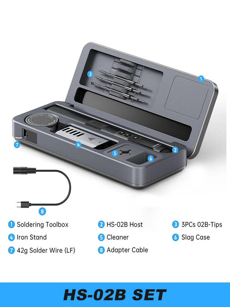 FNIRSI HS-02 Electric Soldering Iron PD100W Power Adjustable 100-450 ℃ Temperature Rapid Heating Repair Portable Toolbox Kit