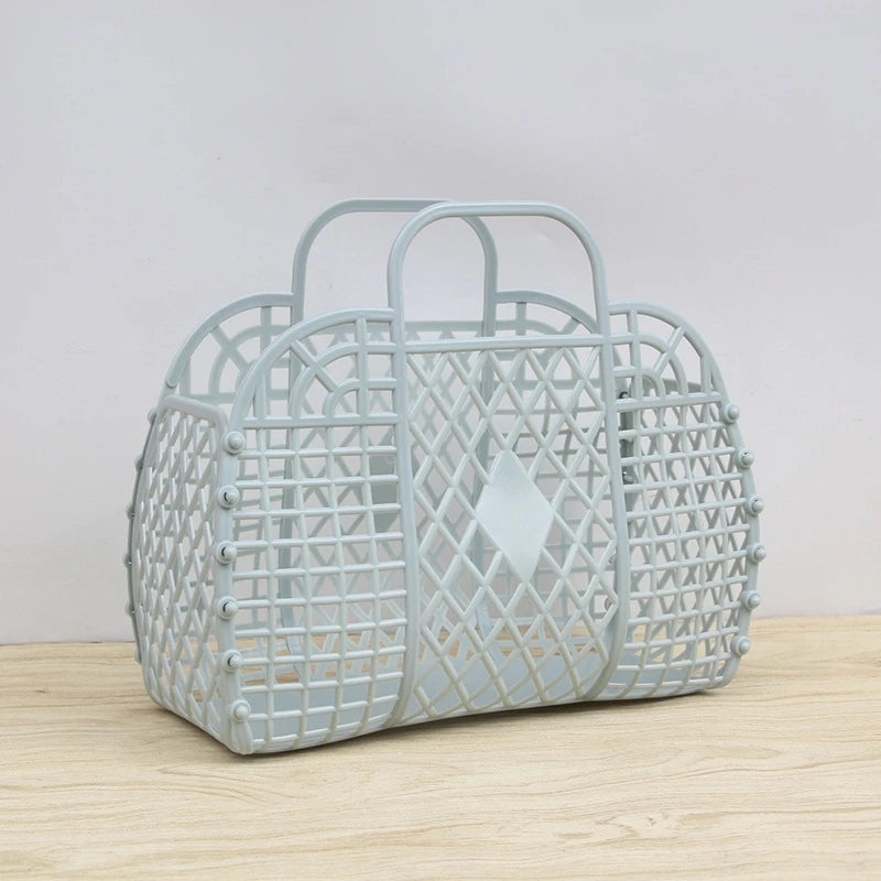 Summer Jelly Bag Portable Vegetable Basket Hollow Jelly Bag Girl Large Capacity Holiday Handbag Jelly Beach Tote Bags Organizer