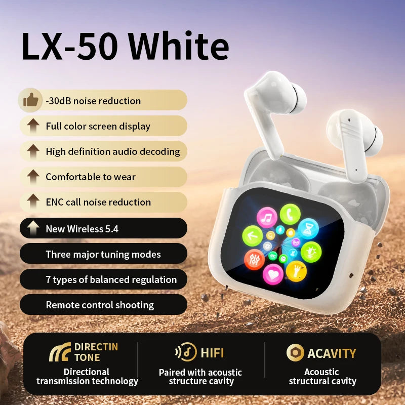 AI Translator Bluetooth Earbuds, LCD Touch Screen TWS Headset with Noise Reduction & Noise Canceling, Wireless Travel Headphones