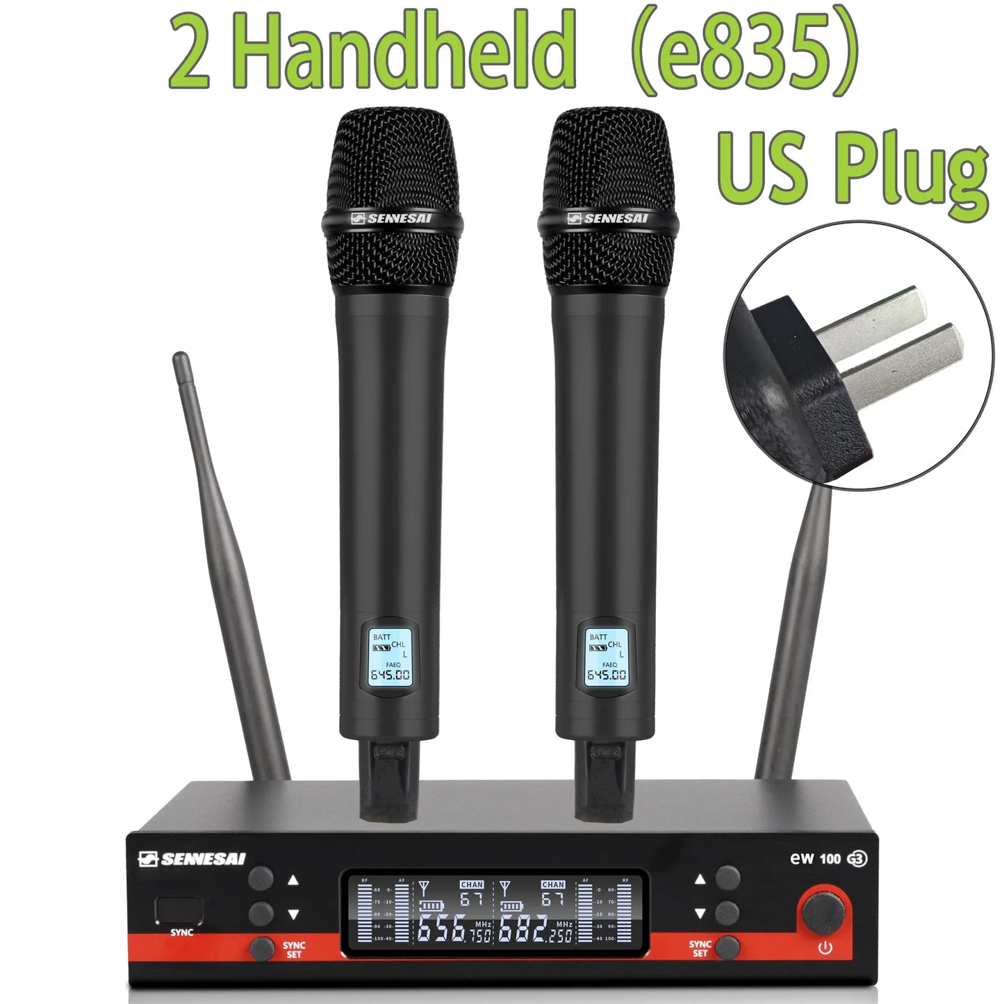 SENNESAI Ew100g3 Professional Dual Wireless Microphone Stage Performance 2 Channels 600-699MHz UHF Karaoke Metal Handheld