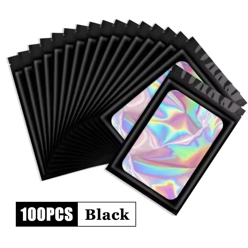 Ziplock Bags 100PCS Holographic Bag Zip Lock Gift Bags Plastic Iridescent Storage Zip Packaging Bags for Earrings Jewelry