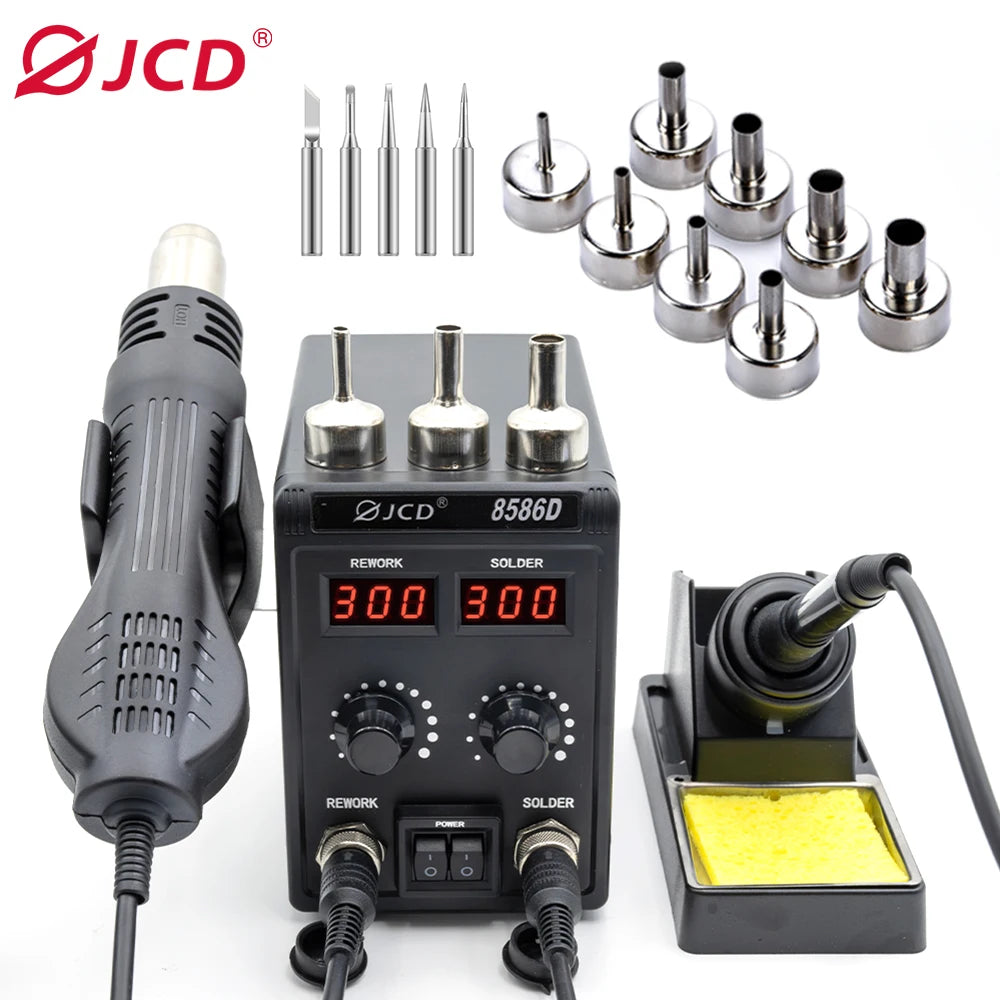 JCD 750W 8586D Soldering Station 2 IN 1 Hot Air Gun LCD Dual Digital Display Electric Soldering Iron SMD Welding Rework Station