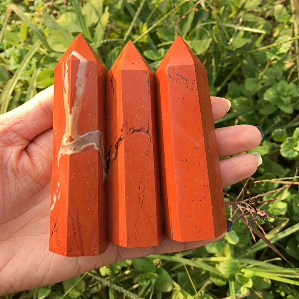 1pc Red Jasper Crystal Obelisk Standable Pointed Wand Hexagonal Tower Design Vibrant Home Decor & Mineral Specimen Perfect Gift