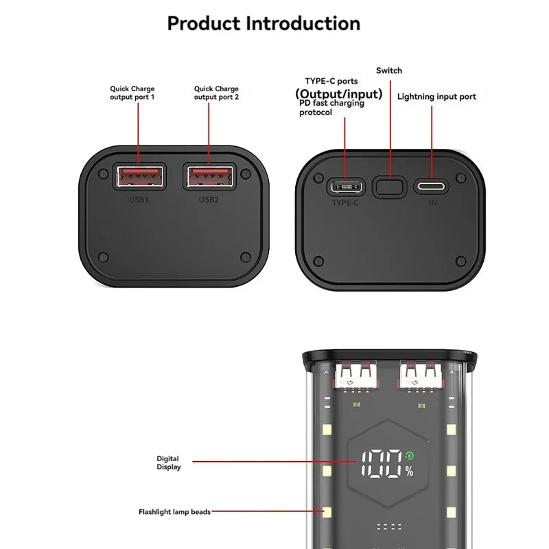 4*21700 Power Bank Cases Battery Storage Box Night Light Dual USB Charge DIY Shell for iPhone Xiaomi 21700 Battery Storage Box