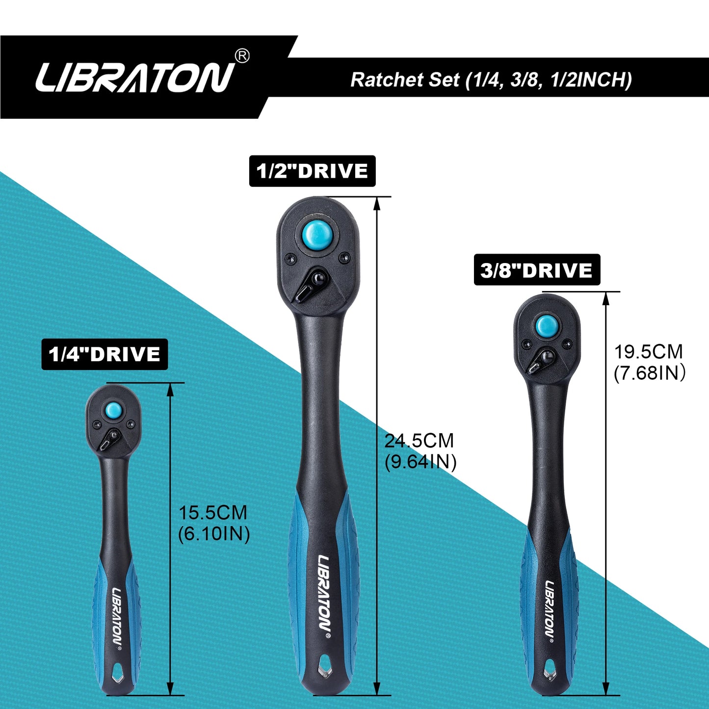 LIBRATON 72-Tooth Ratchet Wrench Quick Release Ratchet Handle Reversible 1/4'' 3/8'' 1/2'' Drive Auto Repair Tool Home DIY Tools