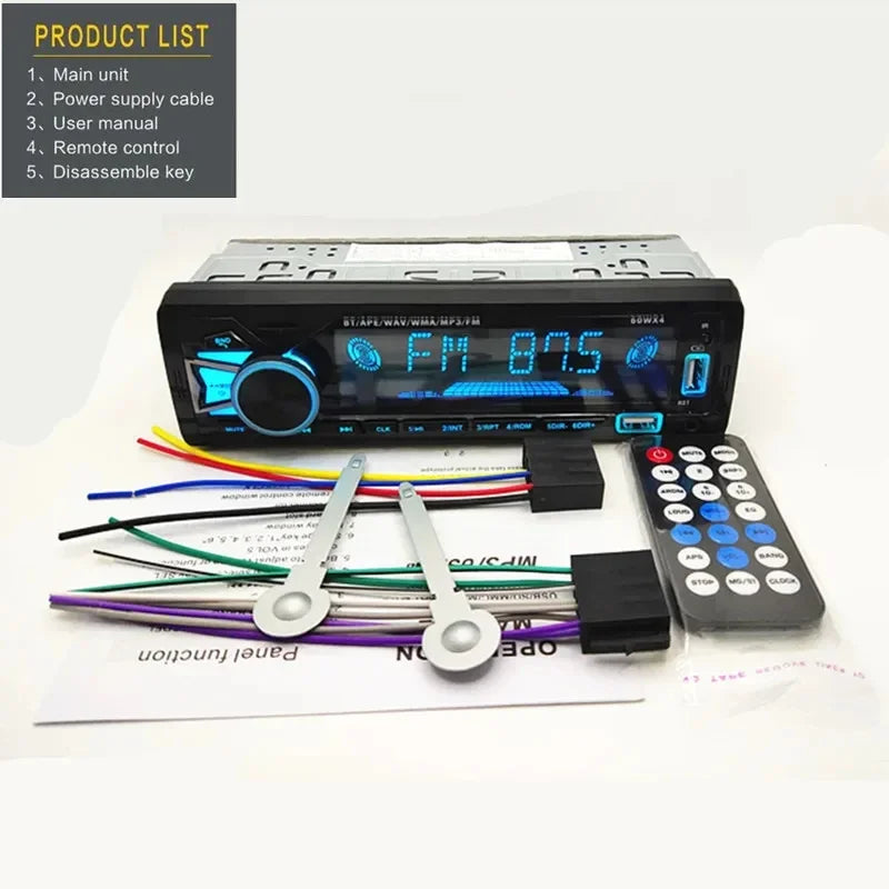 12V 1din Car MP3 Player Dual USB Bluetooth Stereo Radio Audio FM TF AUX IN Receiver in Dash Multimedia Player with remote