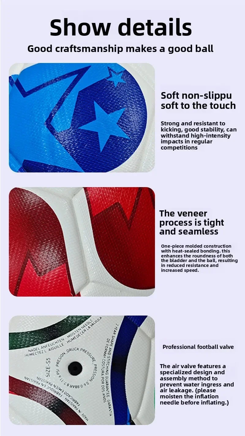 Size 5 Soccer Ball, 2026 Official Match Training Football, High Quality PU Material Seamless Durable, Gift for Kids Adults