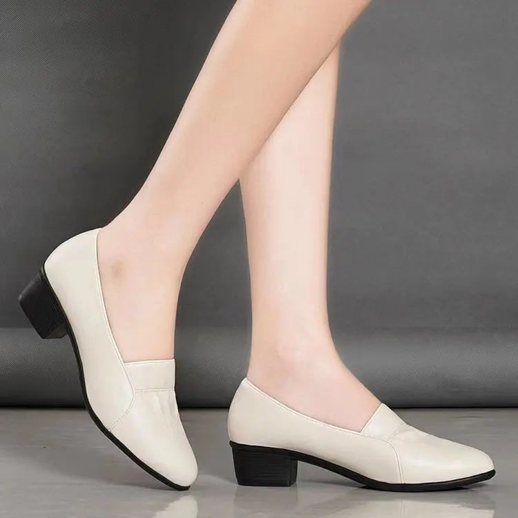 Women's Work Shoes: Lightweight, Breathable Loafers with Block Heels—Soft PU Office Footwear Ideal for Daily Wear and Commuting