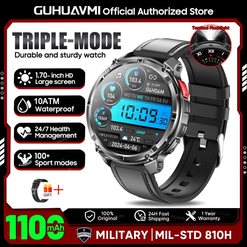 2026 New T-REX3 1100mAh Battery SmartWatch 10ATM Waterproof Compass Altitude HD Bluetooth call Sports Flashlight Smart Watch Men