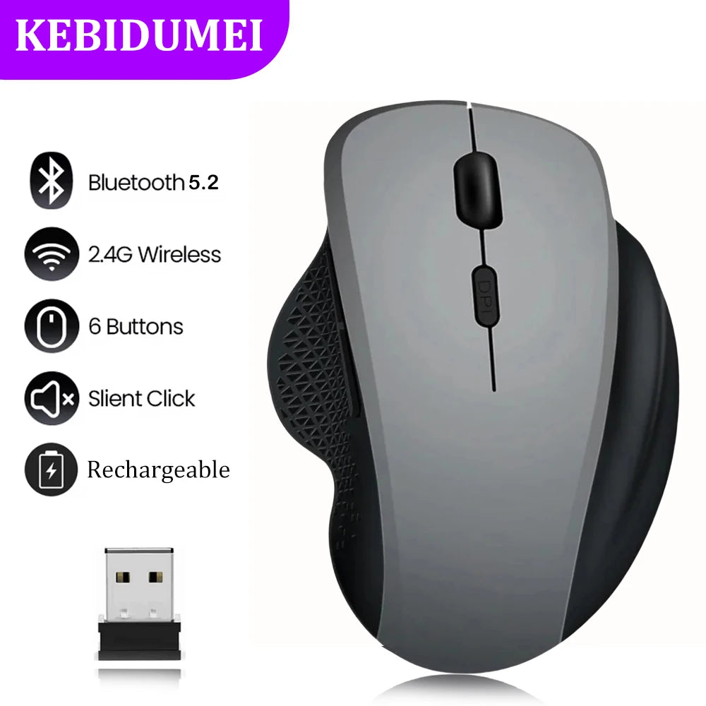 Dual-Mode 2.4G Wireless Mouse Bluetooth 5.2 Mouse Rechargeable Mouse Game Mouse 1600DPI For Laptop Tablet Computer Windows MacOS