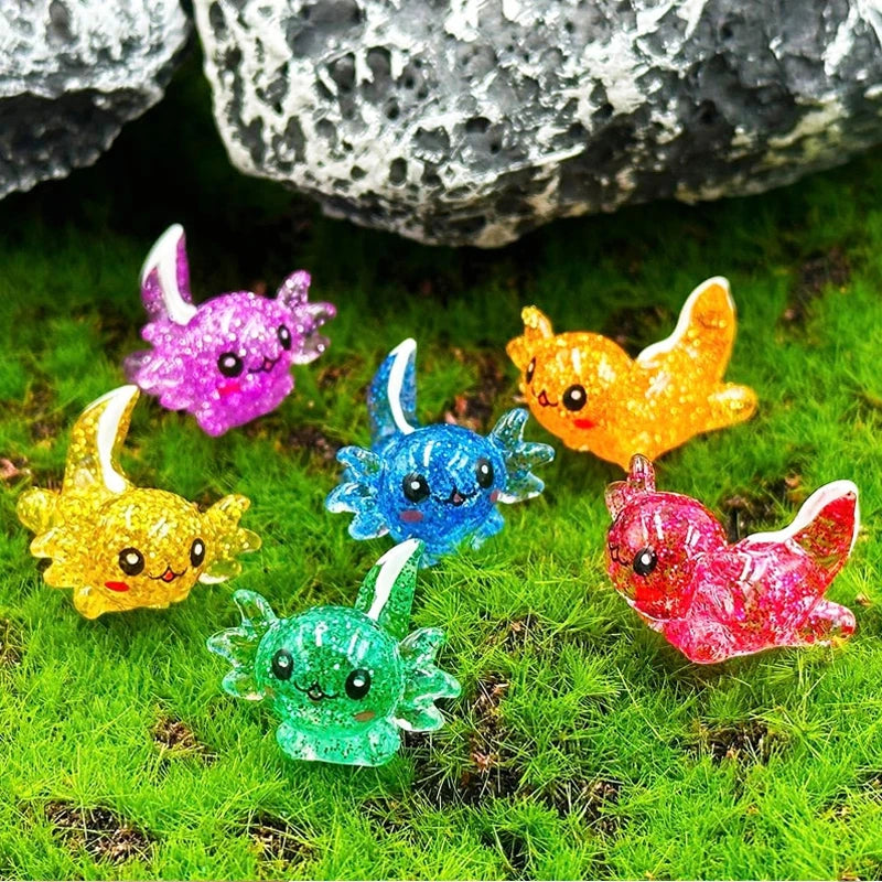 5/10pcs Mini Resin Glitter Axolotl Animal Miniatures, Garden Fairy Ornament, Home Desk Potted Plant Micro Landscape DIY Decor