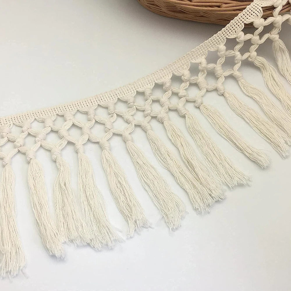 1 Yard 14cm Wide Tassel Trim Cotton Fringe Boho Macrame Tassel Ribbon For DIY Craft Hometextile Curtain Sewing Accessories