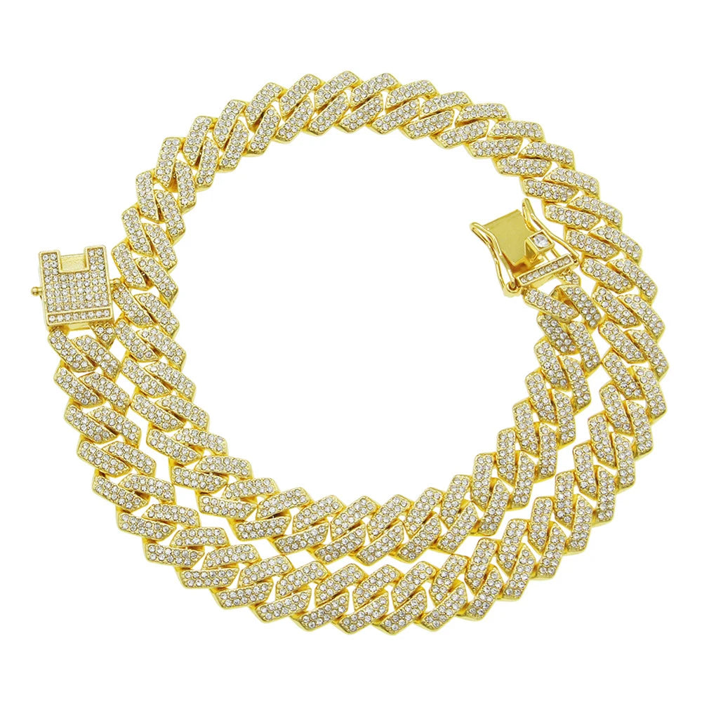 Fashion Men Cuban Link Iced Out Necklace 14MM width Rhinestones Chain Rapper CZ Cuban Chain Necklace Hip Hop Birthday Jewelry