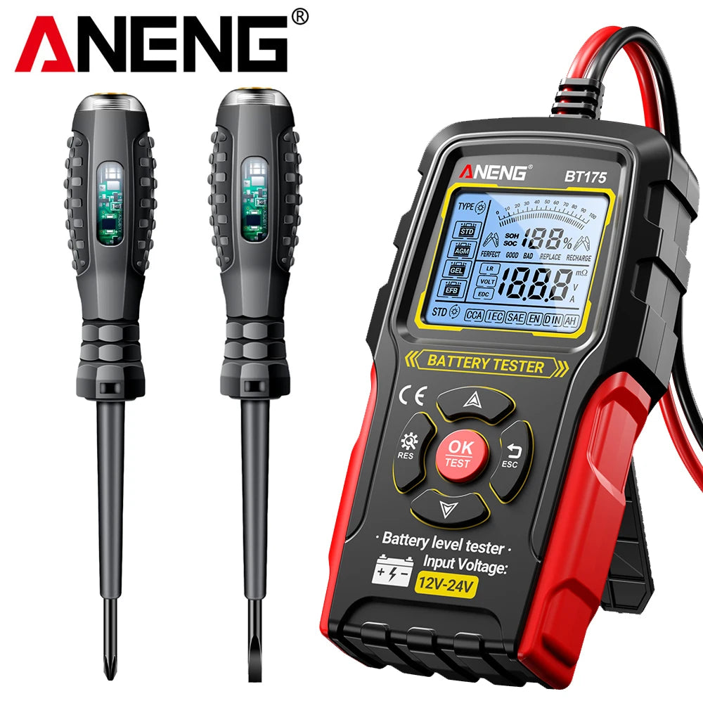 12V 24V Cyfrowy Tester Akumulatora Samochodowego Alternator Automatyczny Analizator Wyświetlacz ANENG BT175 Z Izolowanymi Zaciskami Krokodylkowymi Narzędzia