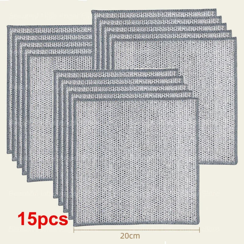 20/5Pcs Thickened Steel Wire Cleaning Cloth Non-Scratch Double-layer Iron Microfiber Mesh Dishrag Washing Pot Rags Kitchen Towel