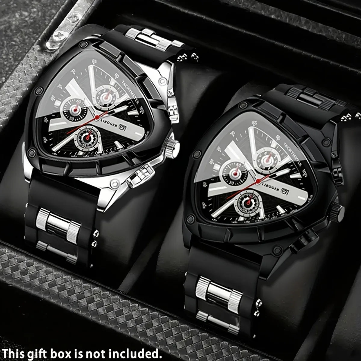 2PCS Luxury Men Calendar Quartz Watch Casual Silicone Band Mens Sports Wristwatch Set Reloj Hombre(Without Box)