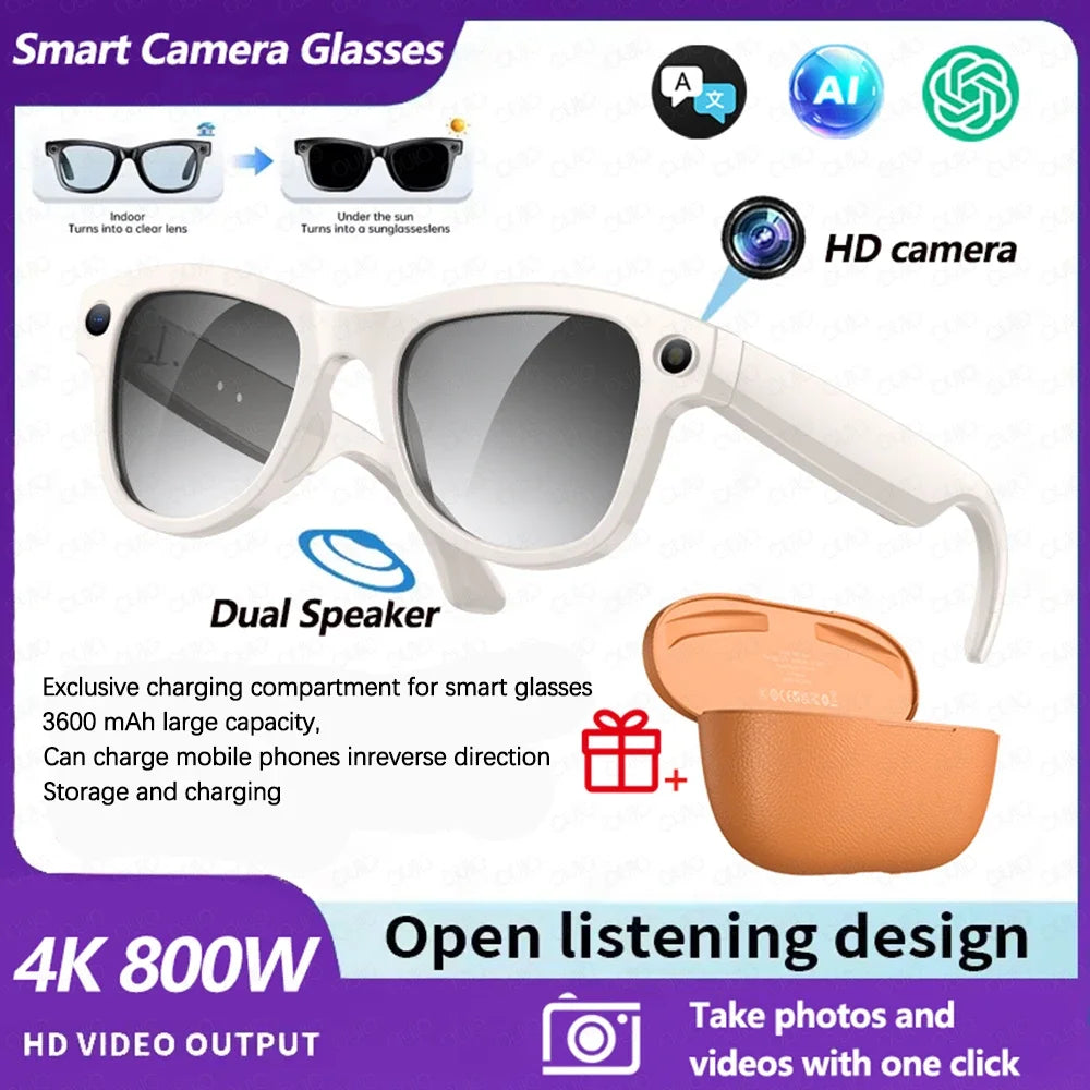 2026 Smart AI Glasses 4K HD Camera M02 Ultra ChatGPT 3600mAh Charging Case Power Bank 32GB Translation Music Video Sunglasses