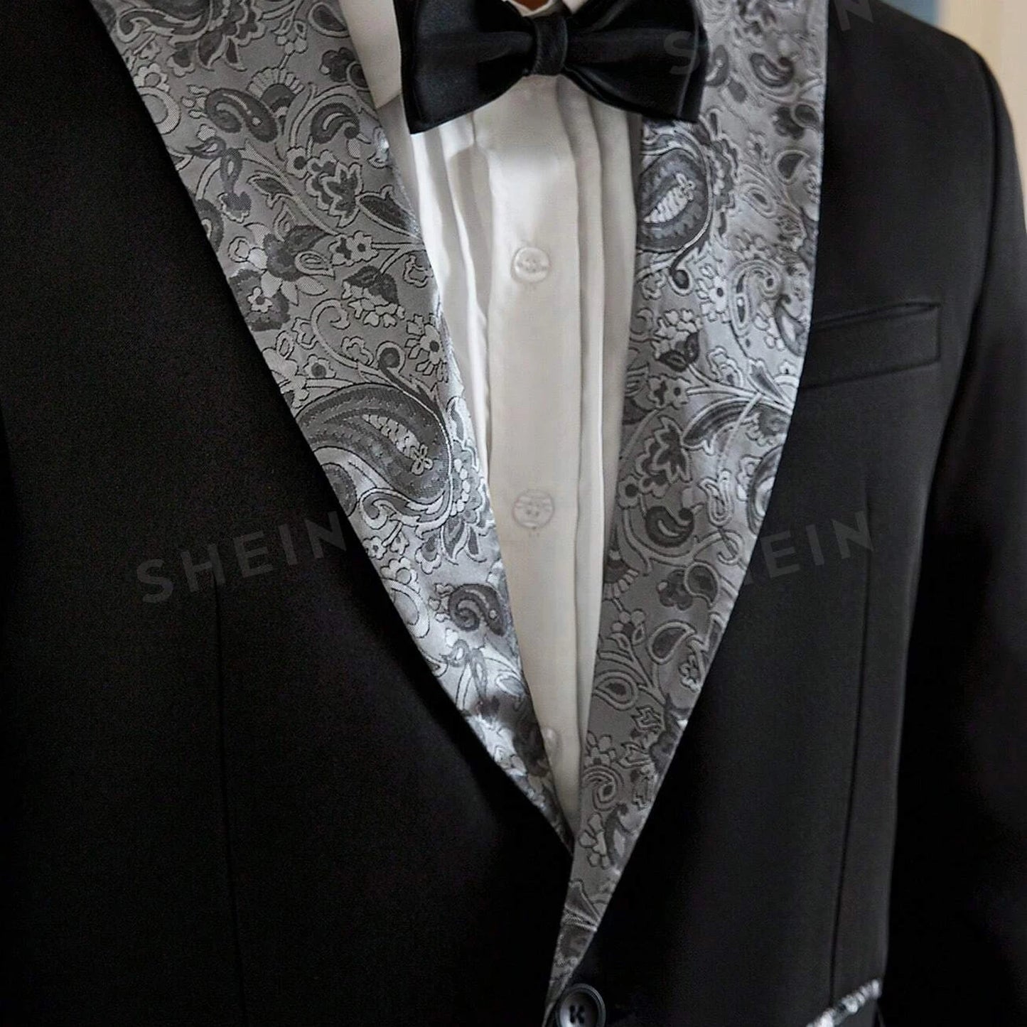 Men's Suit 2 Piece Set Floral Jacquard Tuxedo, Paisley Formal Blazer Jacket & Pants for Prom Banquet Wedding Dinner Party Black