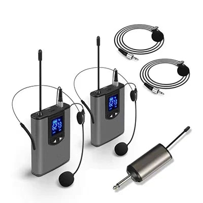 Portable Wireless Headset Microphone+Lavalier Mic System Teaching Speech Interview Vlog Live Recording for iPhone Android PC