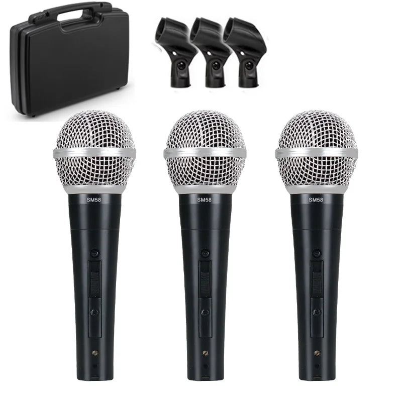3PCS Sm58switch Wired Microphone With Clips Suitcase Cardioid Dynamic Microphone For Stage Singing Karaoke BBOX REC
