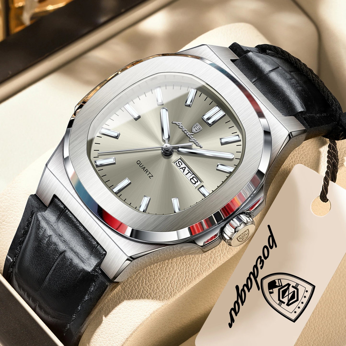 POEDAGAR Fashion Wristwatch For Boyfriend Luminous Waterproof Week Calendar Business Couple Watches Leather Luxury Men's Watches