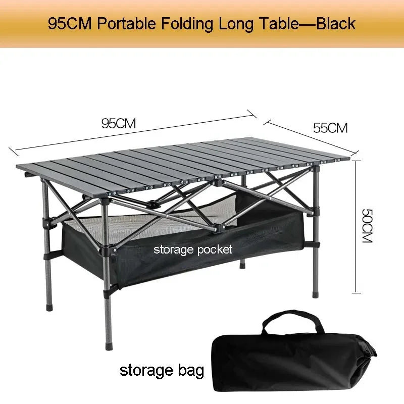 2025 Portable Folding Table Camping Table Outdoor Folding Storage Long Table Easy To Install With Net Bag Black Camping Desk