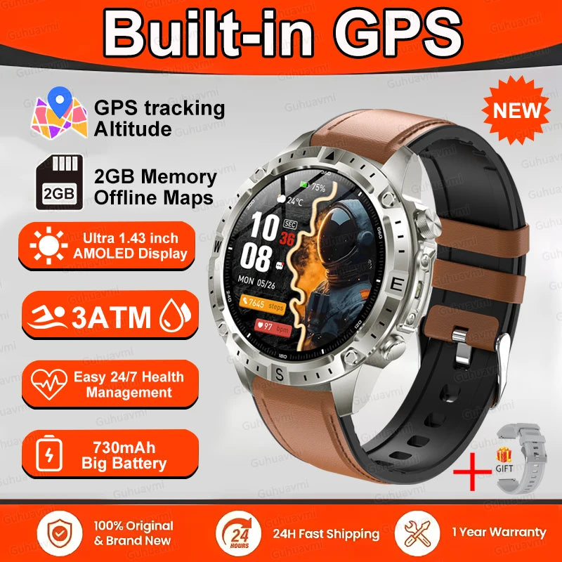 Smart Watch Men GPS Track 30 meters Swim Waterproof Sports Fitness GPS Precise Positioning Offline Map 2GB Memory Smart Watchs