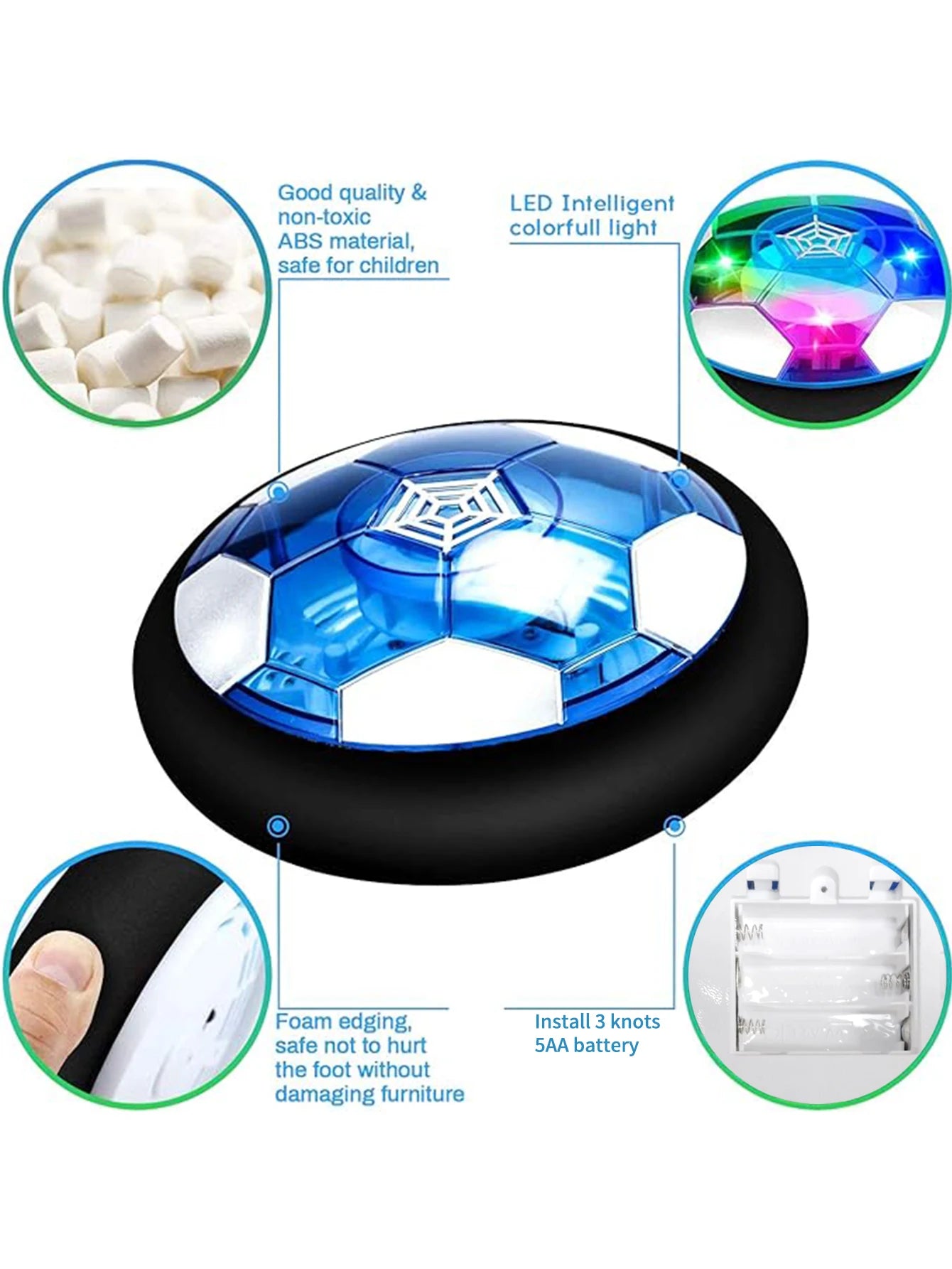Hover Soccer Ball Kids Toy Indoor Floating Football with LED Light and Safe Bumper, Chritmas Gifts for Age 3+ Years Old Boys Gir