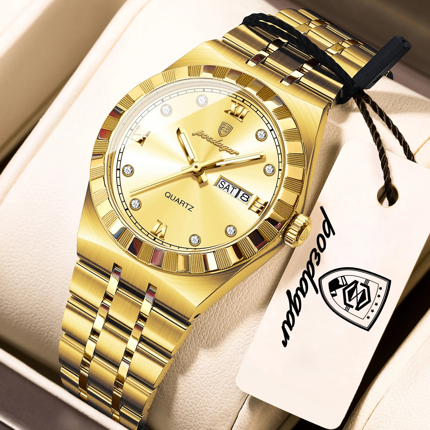 POEDAGAR Elegant Casual Ladies Watch Luminous Waterproof Week Date Fashion Woman Wristwatch Stainless Steel Women Quartz Watches