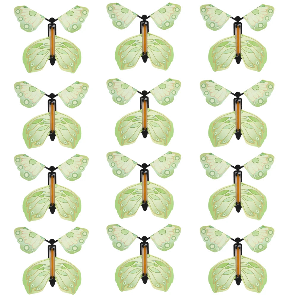 12PCS Magic Flying Butterflies Wind Up Toy Bookmark Greeting Rubber Band Powered Magic Prop,Surprise Gift Wedding,Birthday,Party
