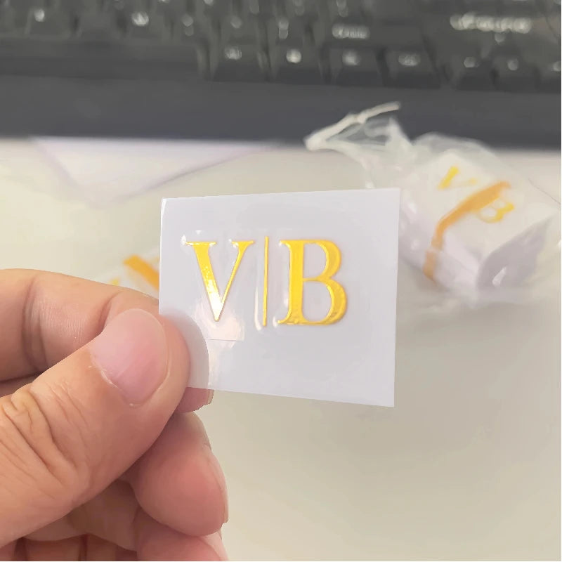 50PCS Stickers Personalized Logo Metal Gold Silver Custom Stickers Design 3D UV DTF Wedding Labels Transfer Sticker Company Name