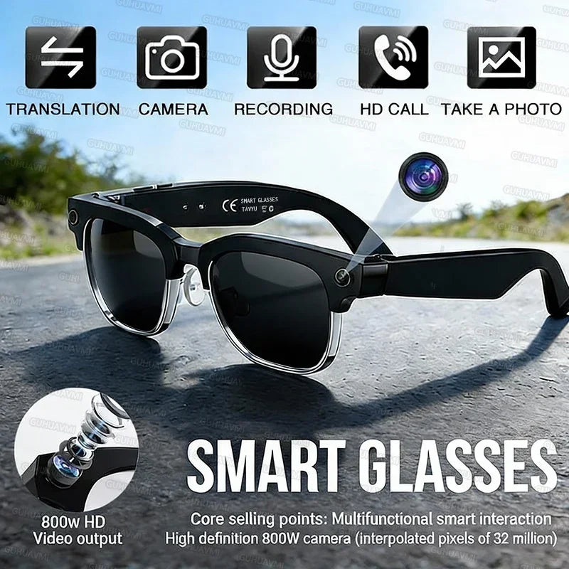 New AI Smart Glasses, 800W Camera Video Recording, AI Photo Recognition, Bluetooth Call & Voice Translation Eyewear