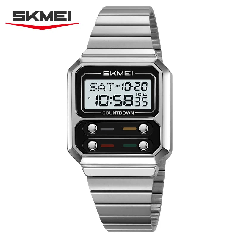 SKMEI 2448 Fashion Men Electronic Watch Vintage Business Luminous Calendar Waterproof Steel Strap Casual Digital Watches for Man