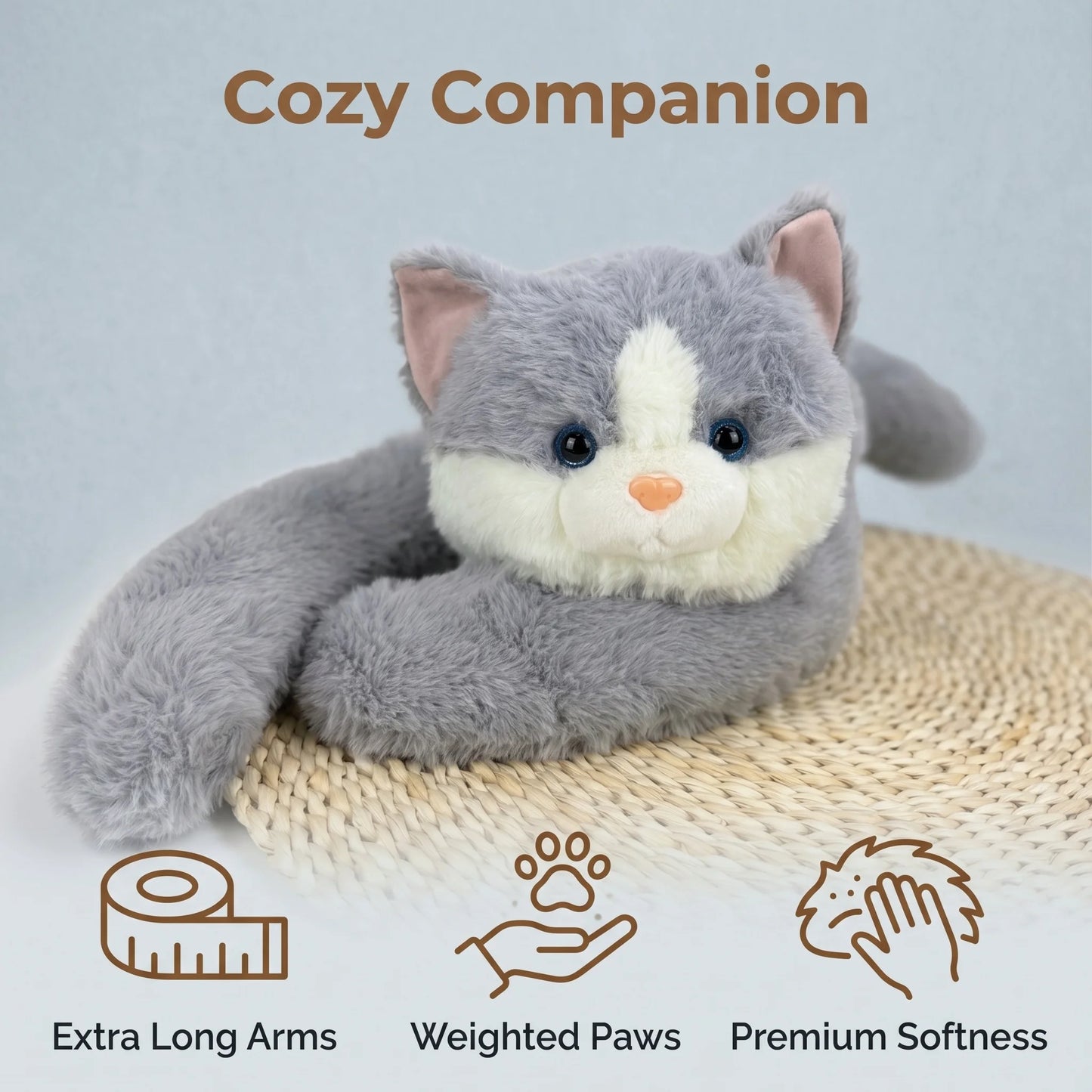 50/60/65cm Long Arm Stuffed Animal Arm Weighted Soft Plush Pillow Raccoon Koala Bear Sloth Dinosaur Gift for Boys and Girls
