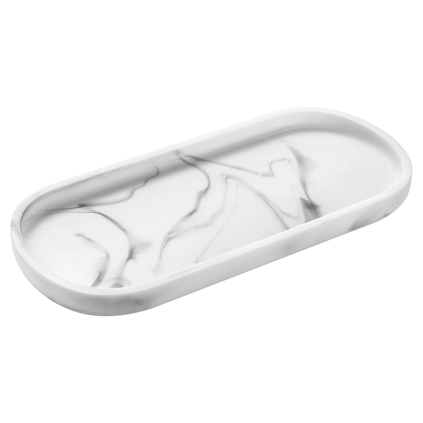 Emibele Black Vanity Tray, 10" Resin Oval Storage Tray for Bathroom Countertop Kitchen Sink Dresser Toilet Tank for Jewelry Ring