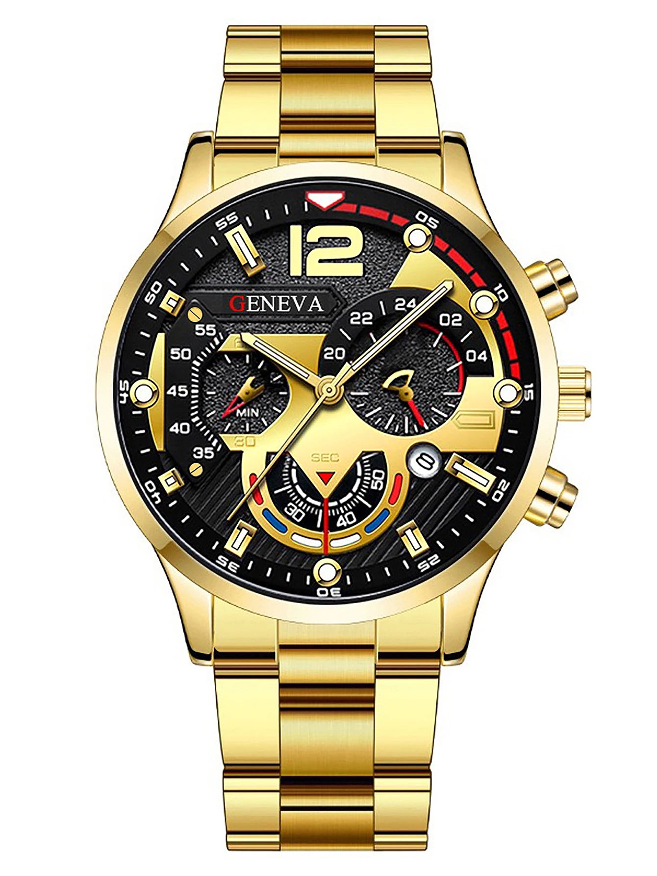 Men's Casual Fashion Quartz Watch Set with Ring Necklace Bracelet Combo Suitable for Daily Wear Perfect Father's Day Gift