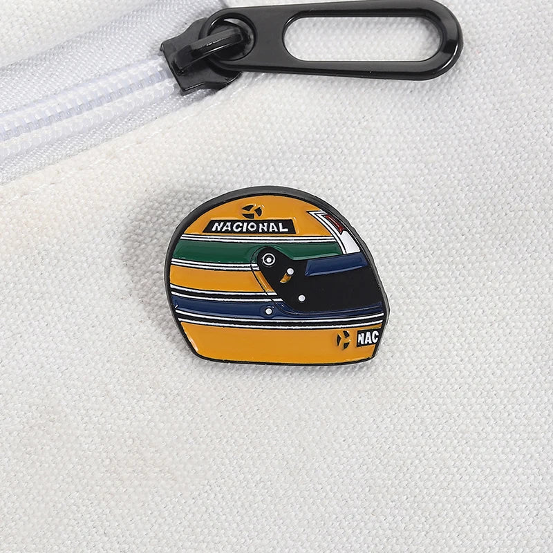 Racing Driver Enamel Pins Custom Brazil Racing Legend Helmet Brooches Lapel Badges Clothes Funny Jewelry Gift for Kids Friends