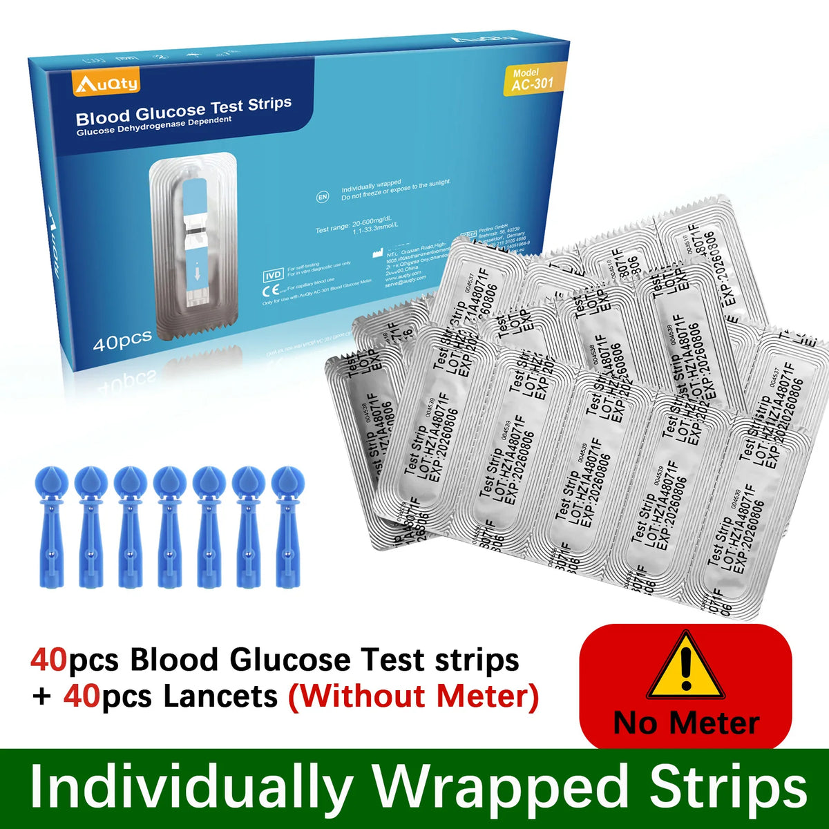 Blood Glucose Meter With Individually Wrapped Glucose Test Strip Glucometer Kit Blood Sugar Monitor for Diabetes Fast Result
